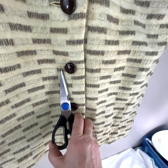 Earle Picard  1970s Wool Beige Brown High-Waisted Midi Skirt Button Front Office - Picture 10 of 10